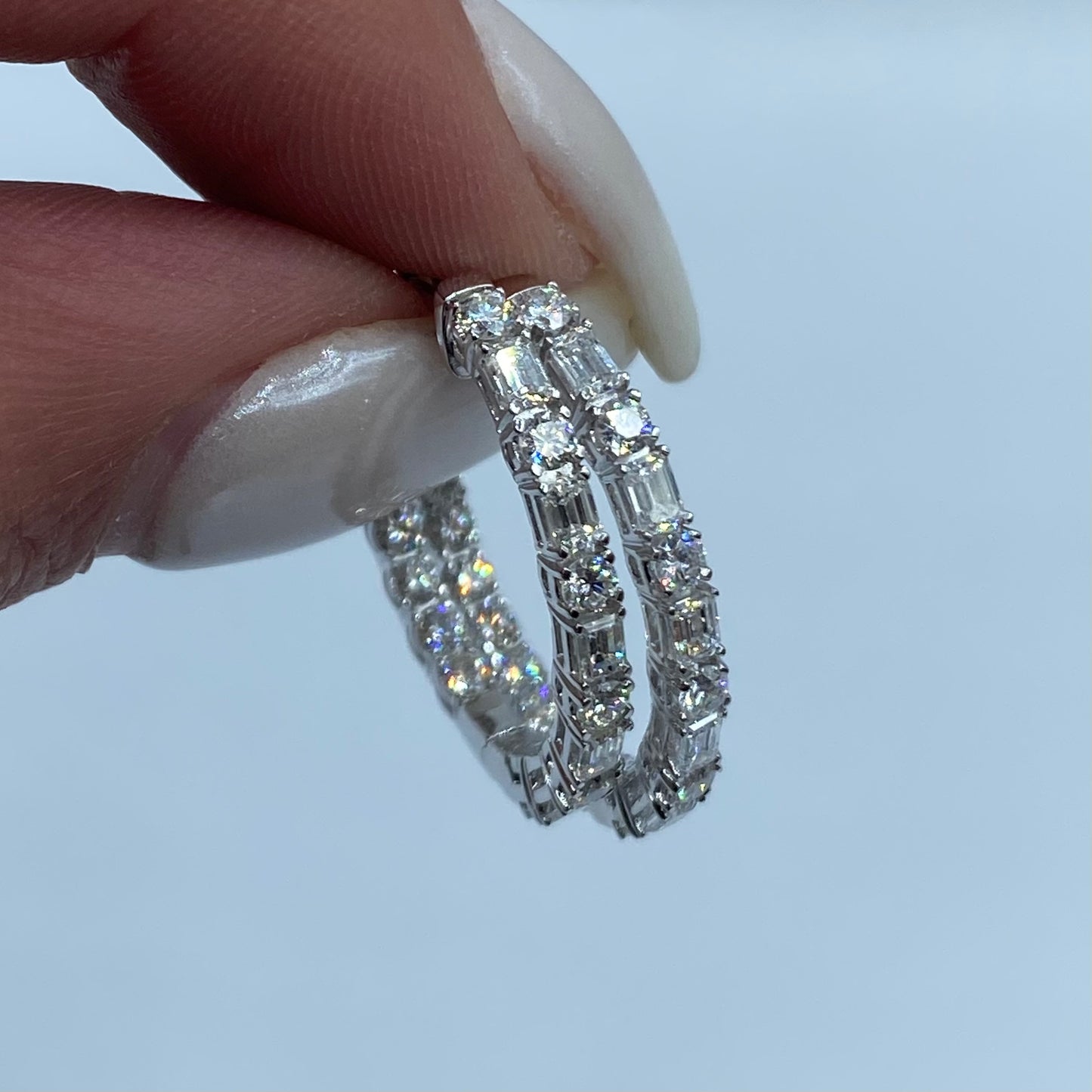 14K Inside Out Emerald & Round Diamond Hoops