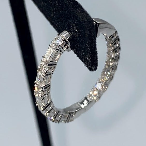 14K Inside Out Emerald & Round Diamond Hoops