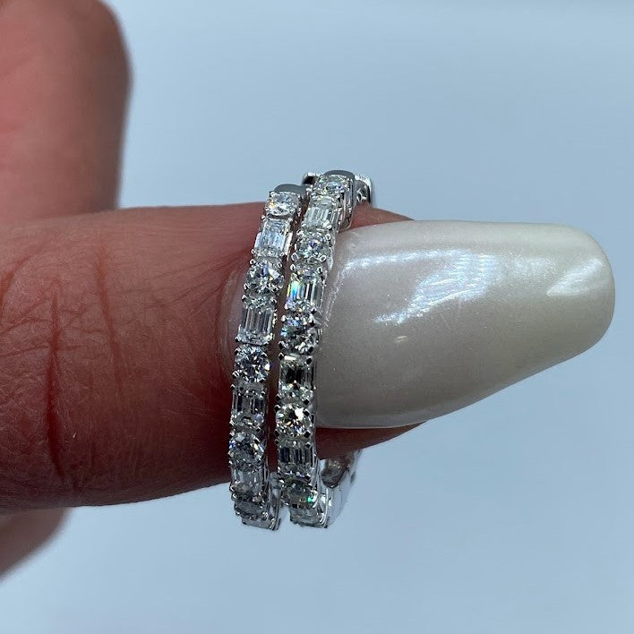 14K Inside Out Emerald & Round Diamond Hoops
