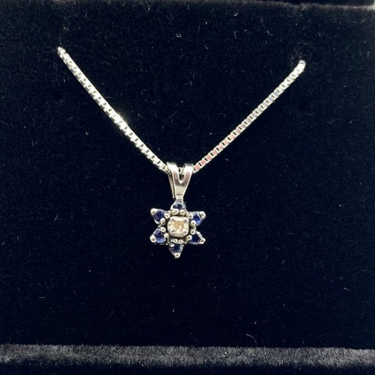 Diamonds & Blue Sapphire Flower Necklace