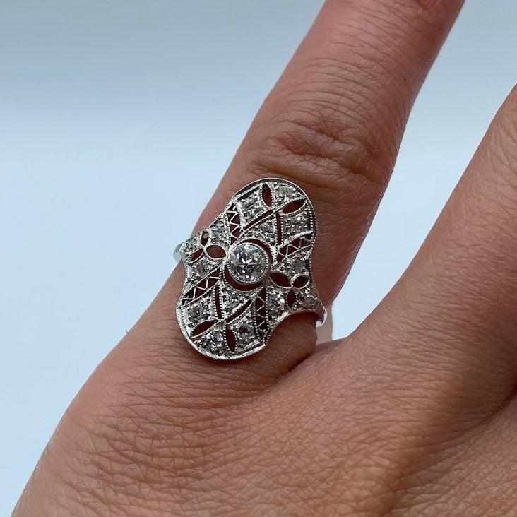 Platinum Art Deco Old Mine Cut Diamond Ring