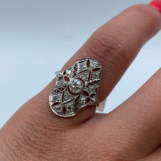 Platinum Art Deco Old Mine Cut Diamond Ring