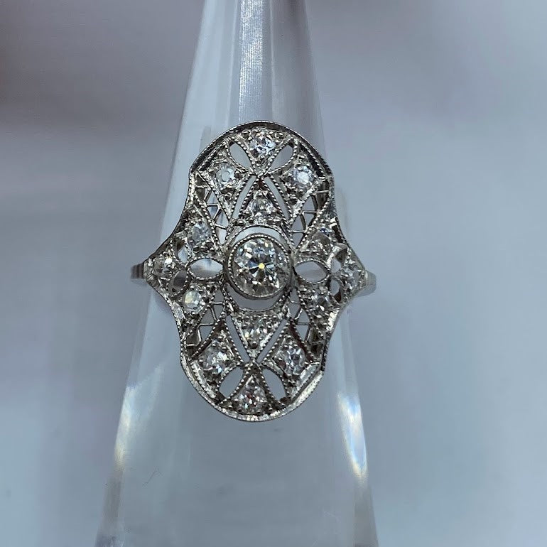 Platinum Art Deco Old Mine Cut Diamond Ring