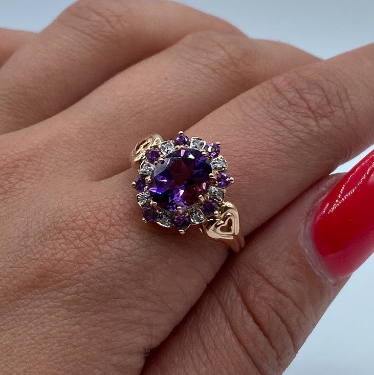 14K Amethyst and Diamond Ring