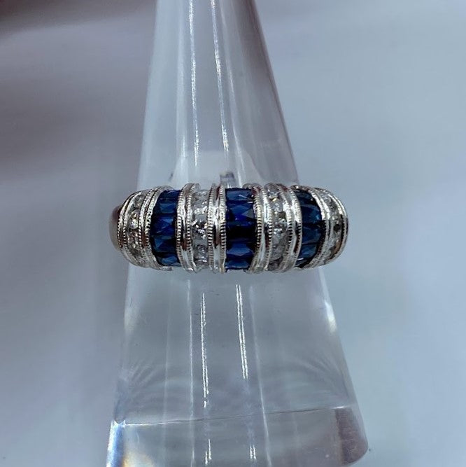 14K Blue Sapphire and Diamond Band