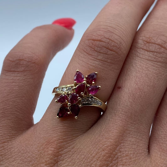 Pear Rubies and Round Diamonds Ring