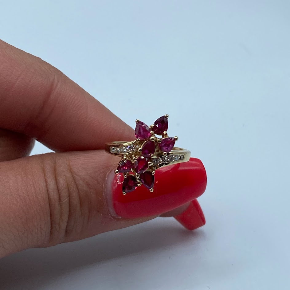 14K Pear Rubies and Round Diamonds Rings