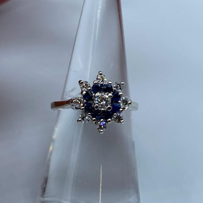 Blue Sapphire and Diamond Flower Ring
