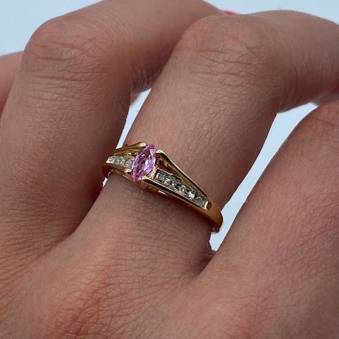 10K Pink Topaz "Water Under the Bridge" Diamond Ring