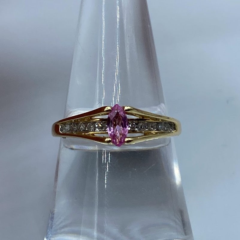 10K Pink Topaz "Water Under the Bridge" Diamond Ring