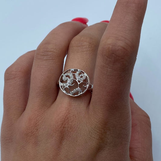 14K Gold Swirl Diamond Ring