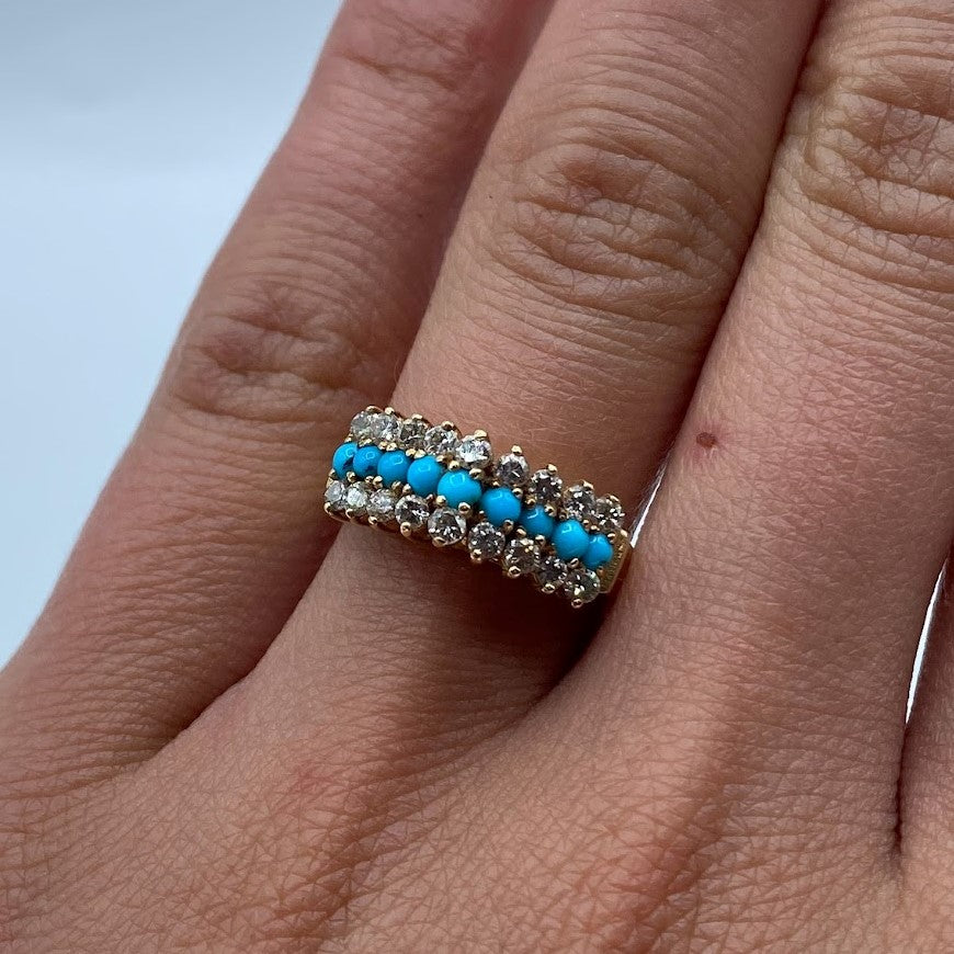14K Turquoise & Diamond Waterfall Ring