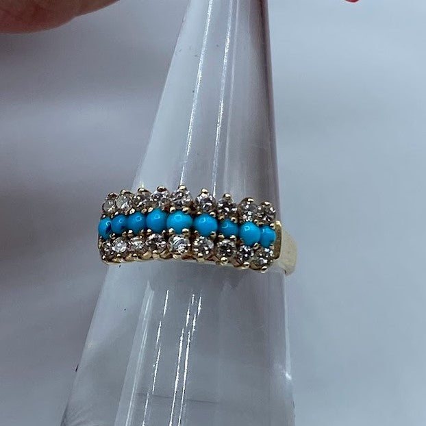 14K Turquoise & Diamond Waterfall Ring