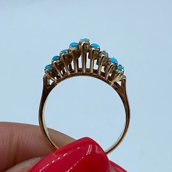14K Turquoise & Diamond Waterfall Ring
