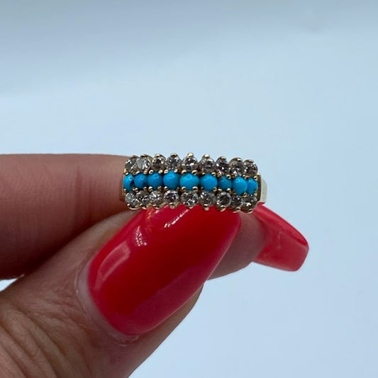 14K Turquoise & Diamond Waterfall Ring