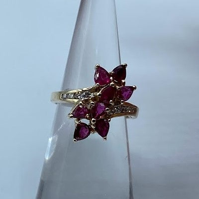 14K Pear Rubies and Round Diamonds Rings